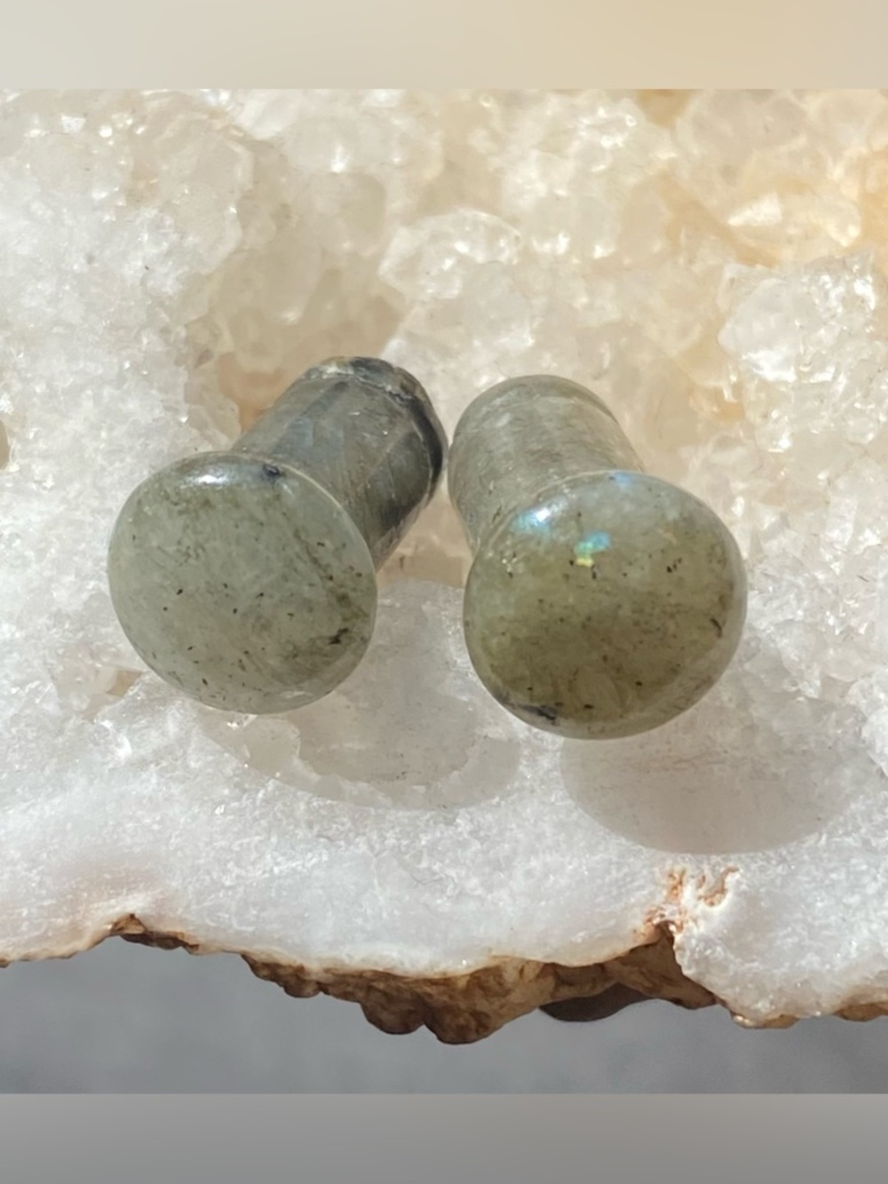 Genuine Labradorite Gemstone Handcrafted Tunnel Ear Plugs, 2 gauge (Pair)